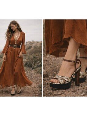 Diane von Furstenberg Heels Size 7 Leather Snakeskin Platform Sandals Polka Dot